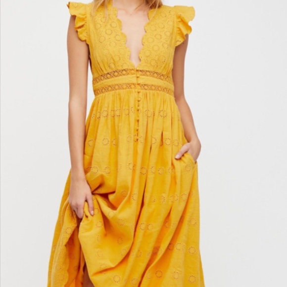 Free People Dresses & Skirts - Marigold Peach Pie Midi Dress